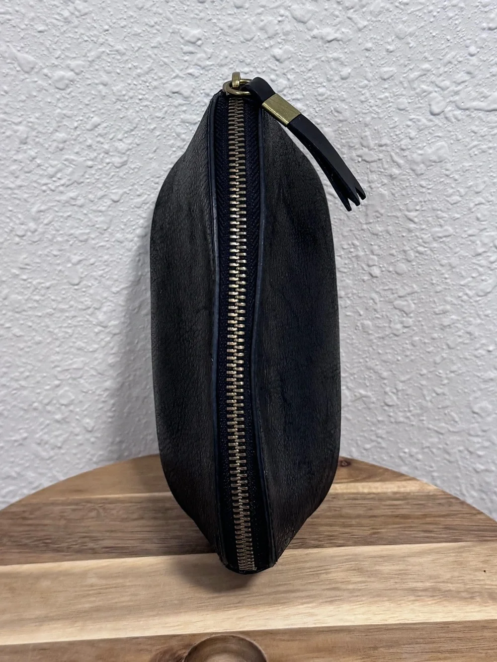 Men’s Black Leather Travel Toiletry Dop Kit Bag Catchall Organizer